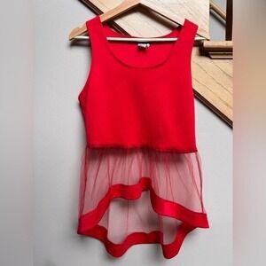 Womens Tank‎ Top Large Cherry Red Tunic Whimsical Tulle Fairy Babydoll Fairy Y2K